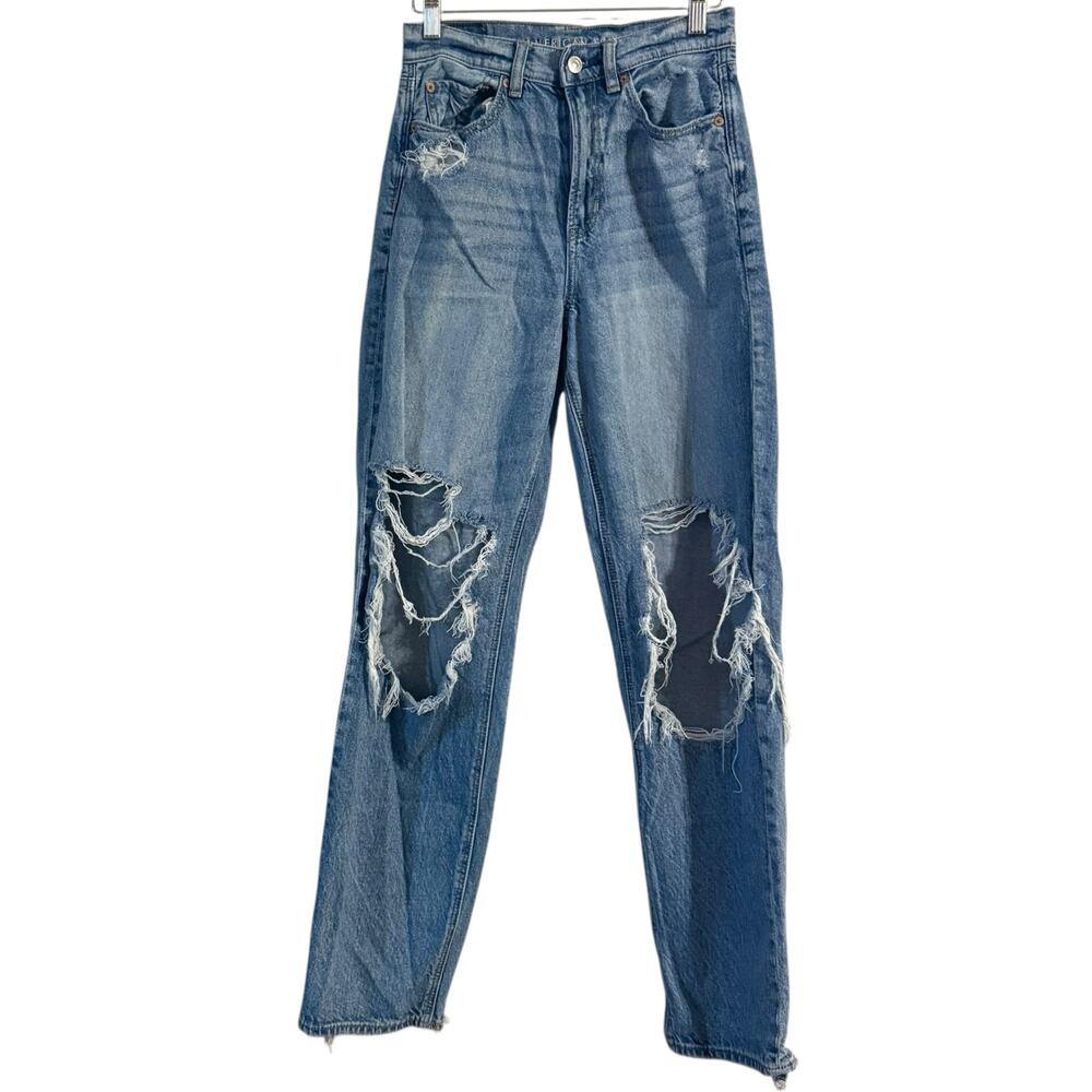 American Eagle Strigid Distressed Baggy Straight Leg Jeans 4 Regular